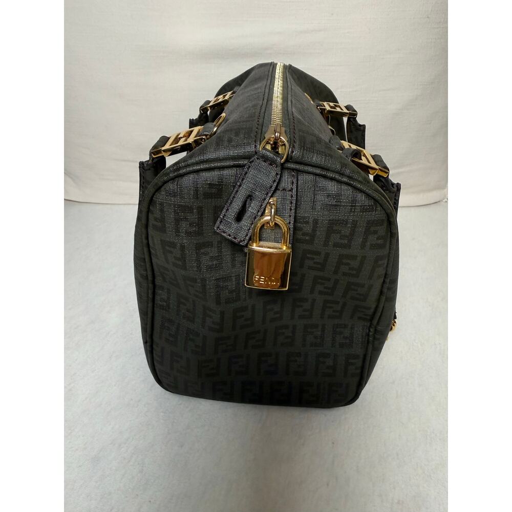 Authentic Fendi Zucca Studded Forever Bauletto Boston Bag Grey Spalmati Canvas - Picture 2 of 14